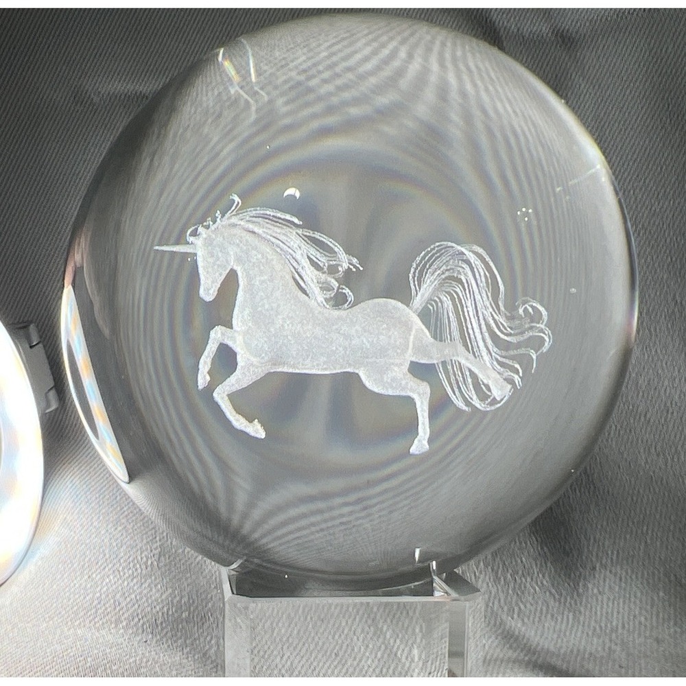 Unicorn glass paperweight 3" Round With Stand And Beautiful Box - Picture 4 of 8